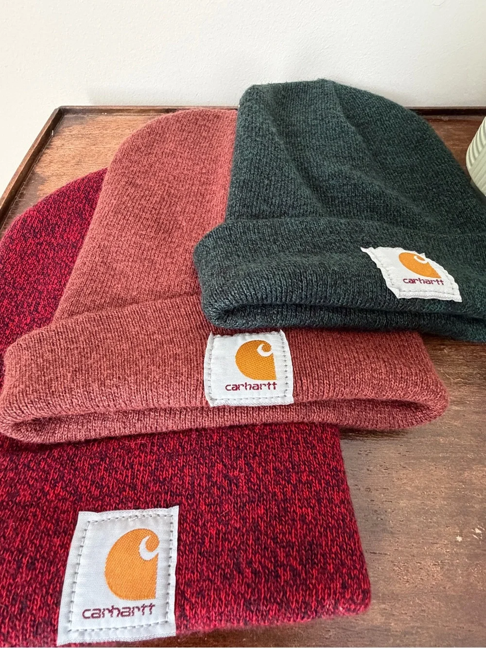 Carhartt unisex Beanies in heathered teal,Dusty Rose & Heather Red